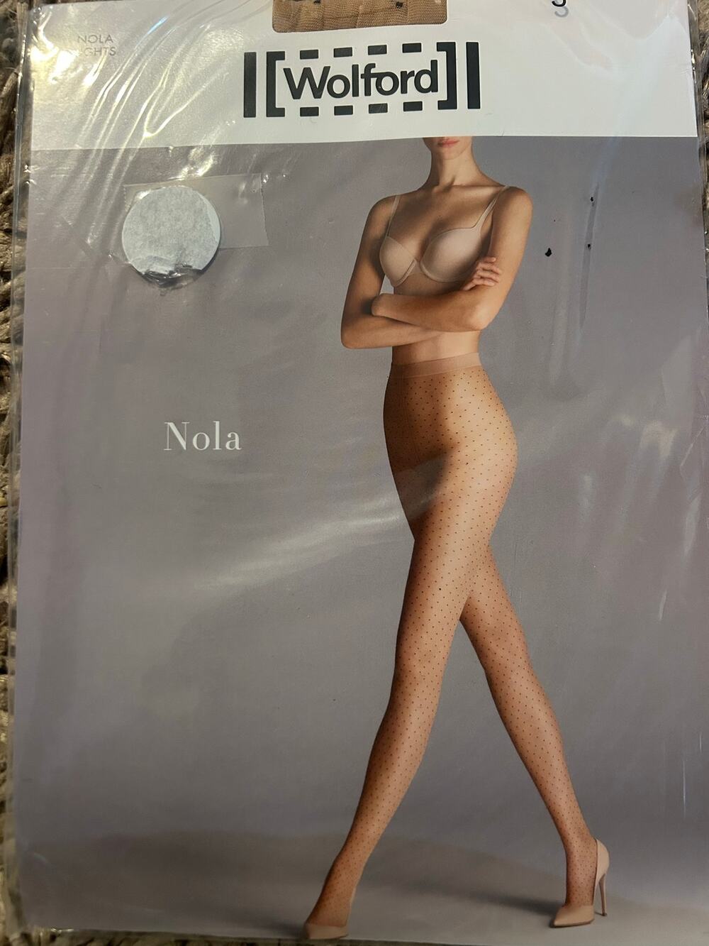 WOLFORD Nola Tights Pantyhose Size Small S New wPackage NWT Swiss Dot Gobi Multi